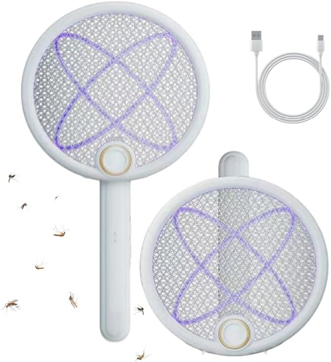 515ZSGyVq9L._AC_SX679_ Electric Fly Swatter Foldable Bug Zapper Racket - Image 1