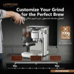 ⁦Lepresso IlBurrone 20 Bar Italian Pump Coffee Machine with Bean Grinder and Steam Wand - Silver⁩ - الصورة ⁦4⁩