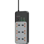 Porodo 3000W | 6AC Universal Power Strip with 6 USB Ports (4C + 2A) - Gray