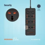 ⁦Porodo Blue 6 AC - Dual Switch Power Strip - Black⁩ - الصورة ⁦3⁩
