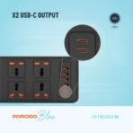 ⁦Porodo Blue 6 AC - Dual Switch Power Strip - Black⁩ - الصورة ⁦4⁩