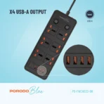 ⁦Porodo Blue 6 AC - Dual Switch Power Strip - Black⁩ - الصورة ⁦5⁩