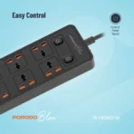 ⁦Porodo Blue 6 AC - Dual Switch Power Strip - Black⁩ - الصورة ⁦6⁩