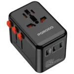 Porodo 5Gbps USB HUB Universal Travel Adapter 65W GaN Charger - Black