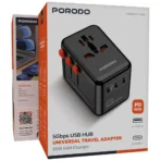 Porodo 5Gbps USB HUB Universal Travel Adapter 65W GaN Charger - Black - Image 4